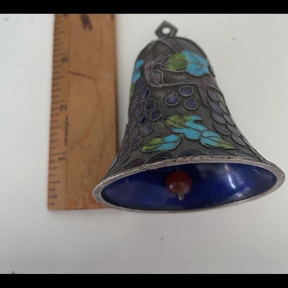 Chinese Cloisonné Bell with Carnelian Clapper Vintage - Picture 5 of 5